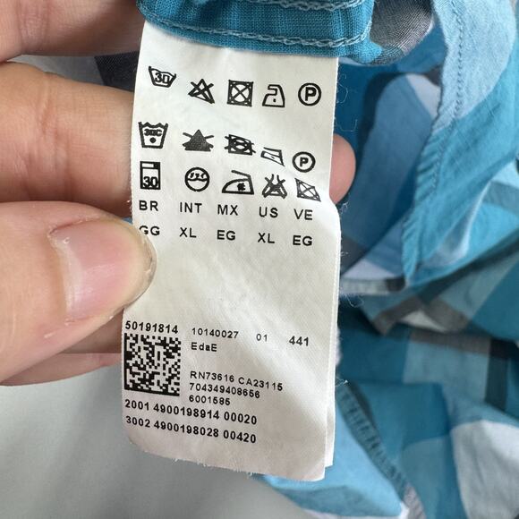 Hugo Boss Orange Shirt Mens XL Blue Plaid Western Snap Button‎ Long Sleeve Top - Picture 6 of 9